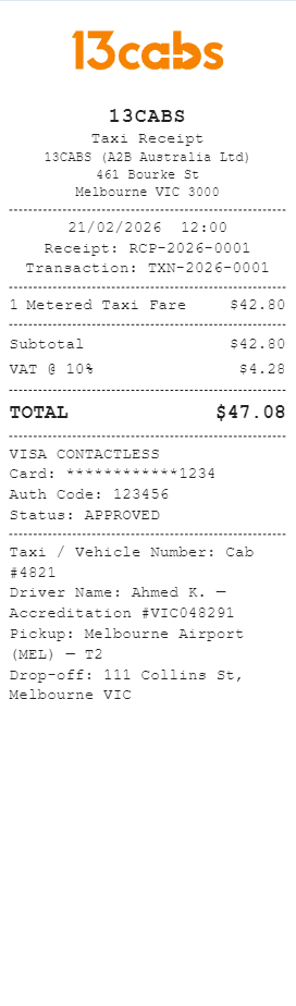 13cabs Receipt