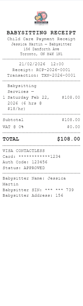 Babysitting Receipt