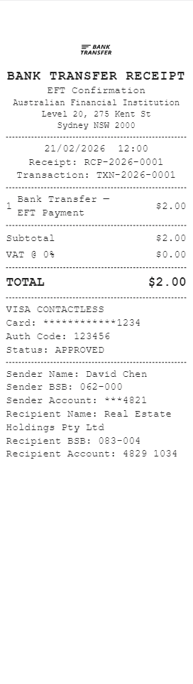 Bank Transfer Receipt Australia Receipt