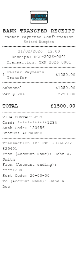 Bank Transfer Receipt