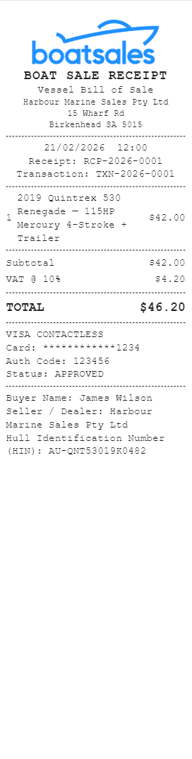 Boat Sale Receipt Australia Receipt