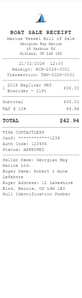 Boat Sale Receipt