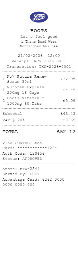 Boots Receipt