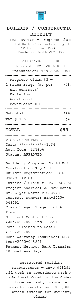 Builder Receipt