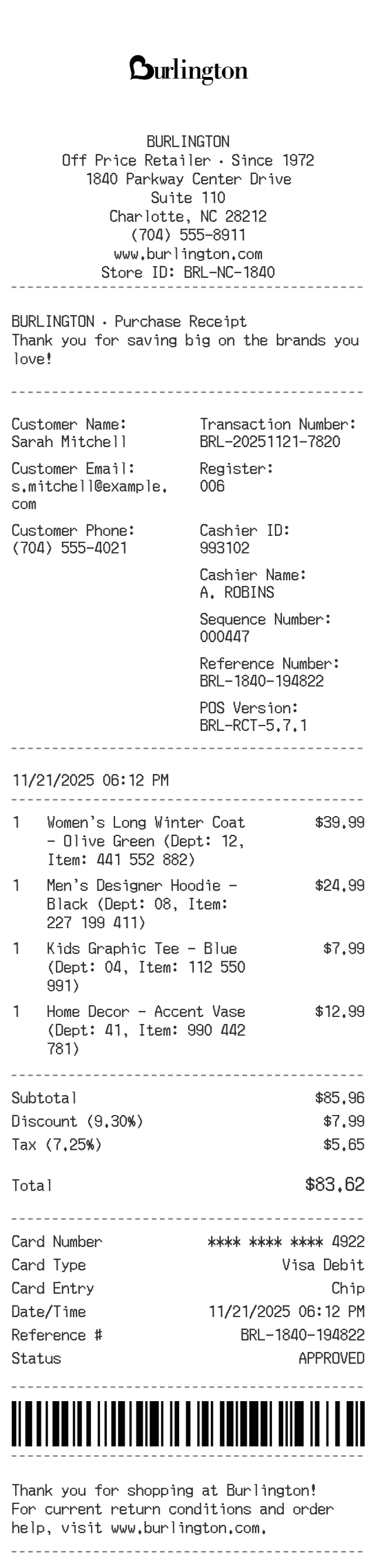 Burlington Receipt Logo