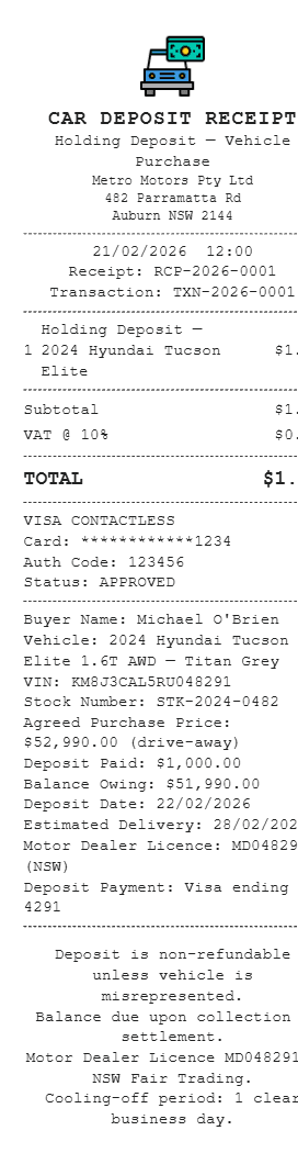 Car Deposit Receipt