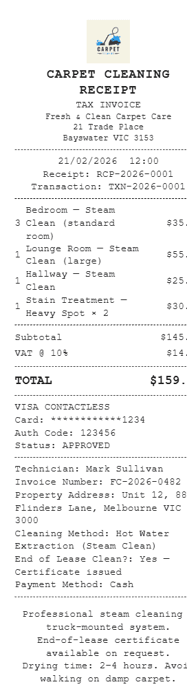 Carpet Cleaning Receipt