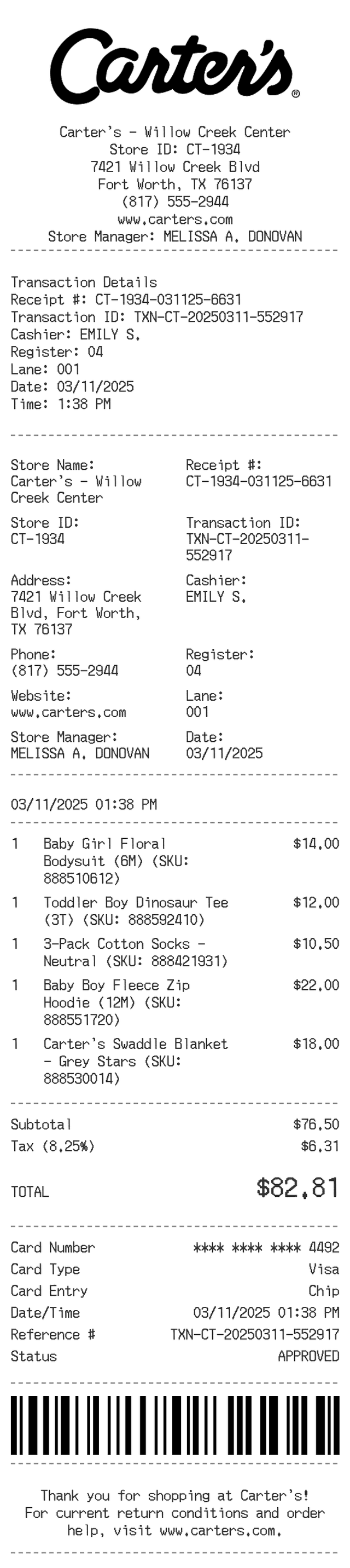 Carter's Receipt