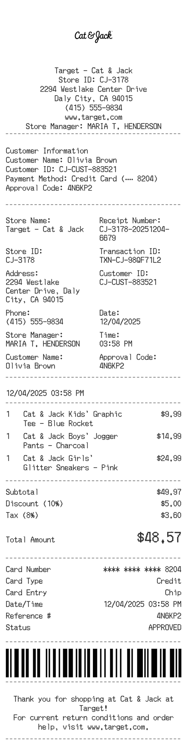 Cat & Jack Receipt Logo