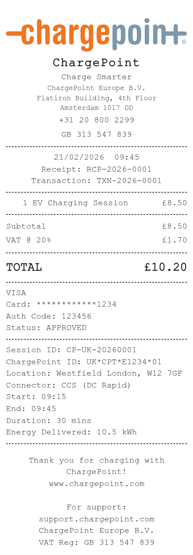 Chargepoint Receipt