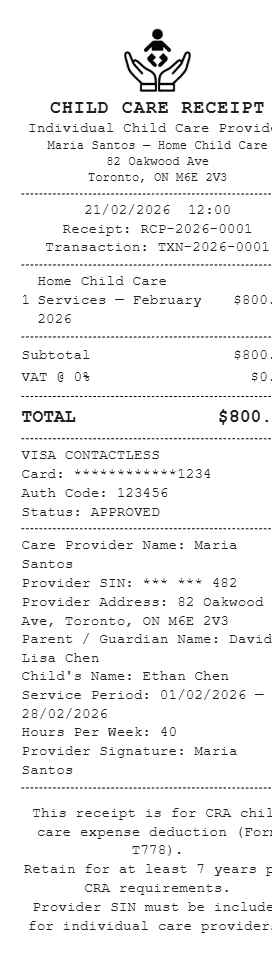 Child Care Receipt