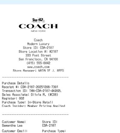 Coach Receipt