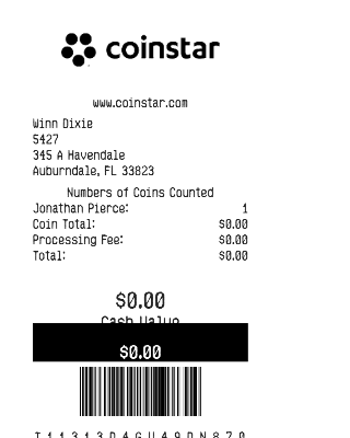 Coinstar Receipt
