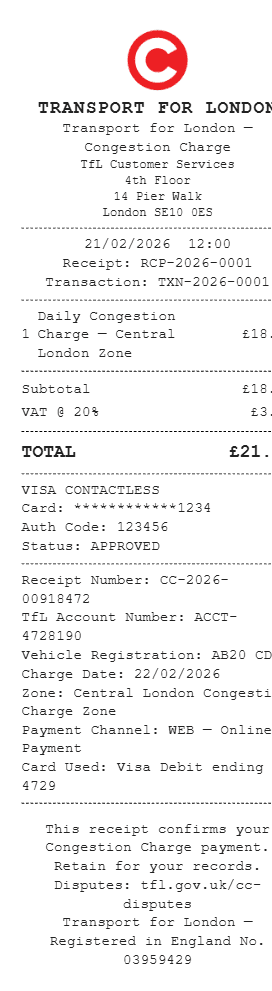 Congestion Charge Receipt