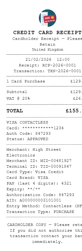 Credit Card Receipt