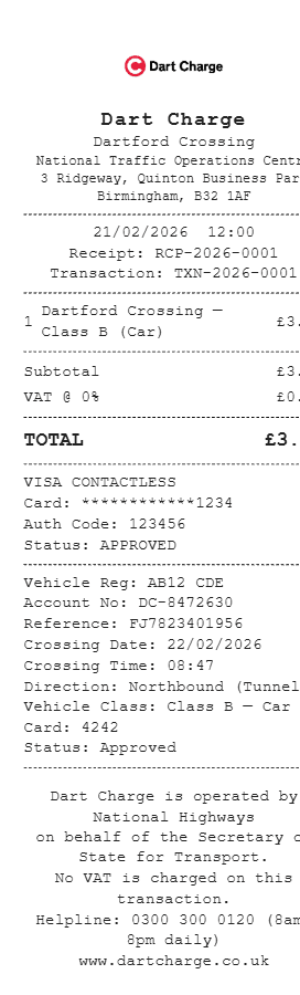 Dart Charge Receipt