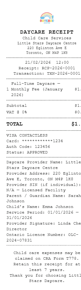 Daycare Receipt