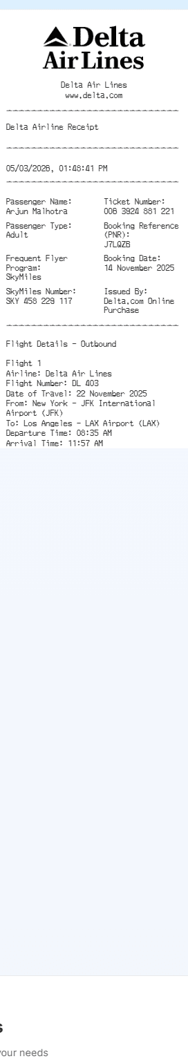 Delta Airline Receipt