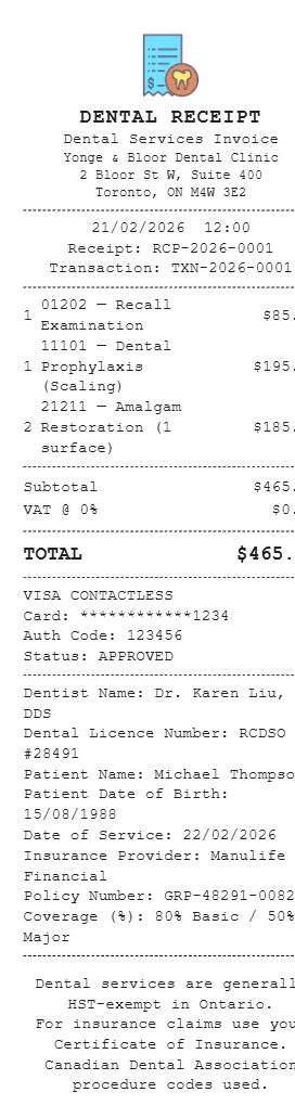 Dental Receipt