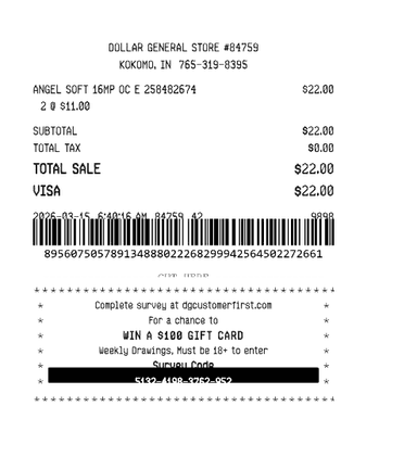 Dollar General Store Receipt