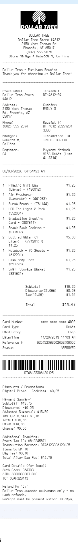Dollar Tree Receipt Logo