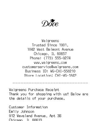 Dove Receipt