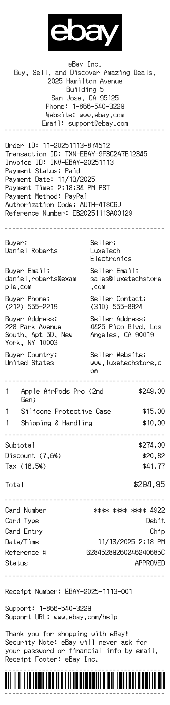 eBay Receipt