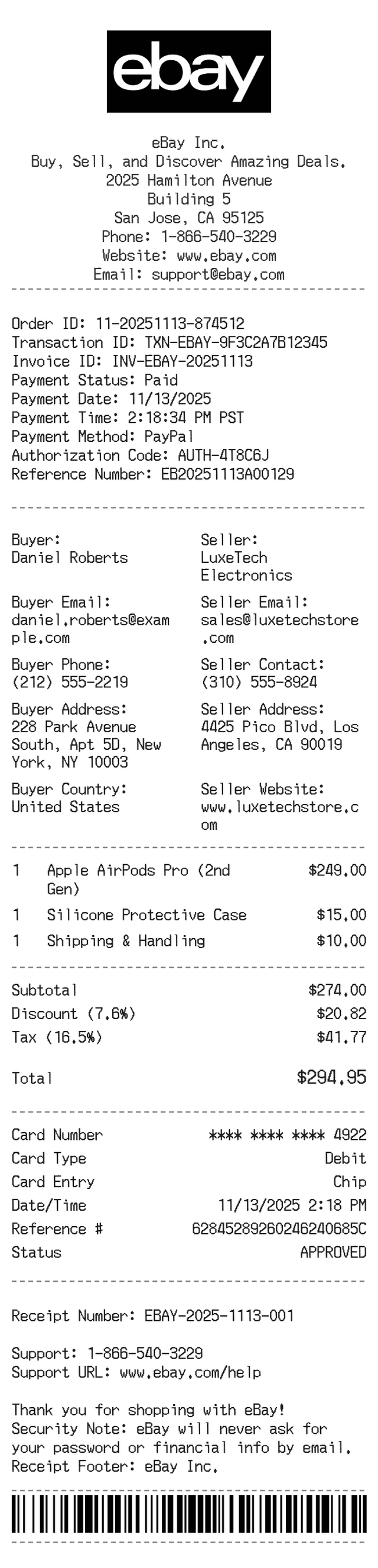 eBay Receipt