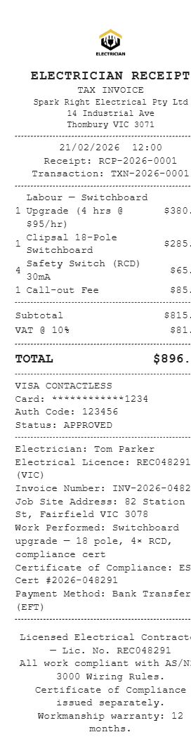 Electrician Receipt
