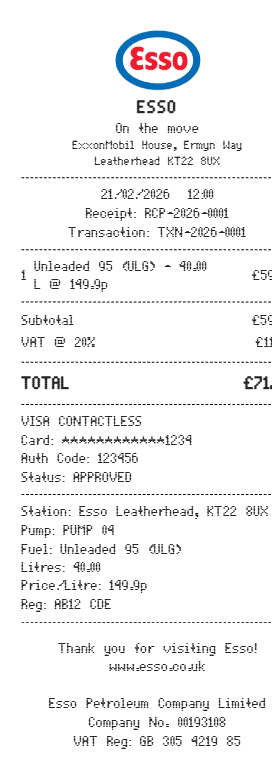 Esso Receipt