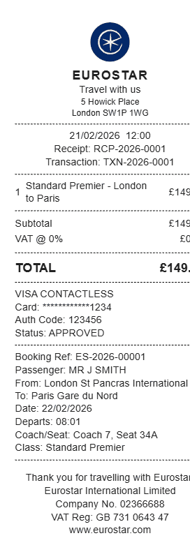Eurostar Receipt