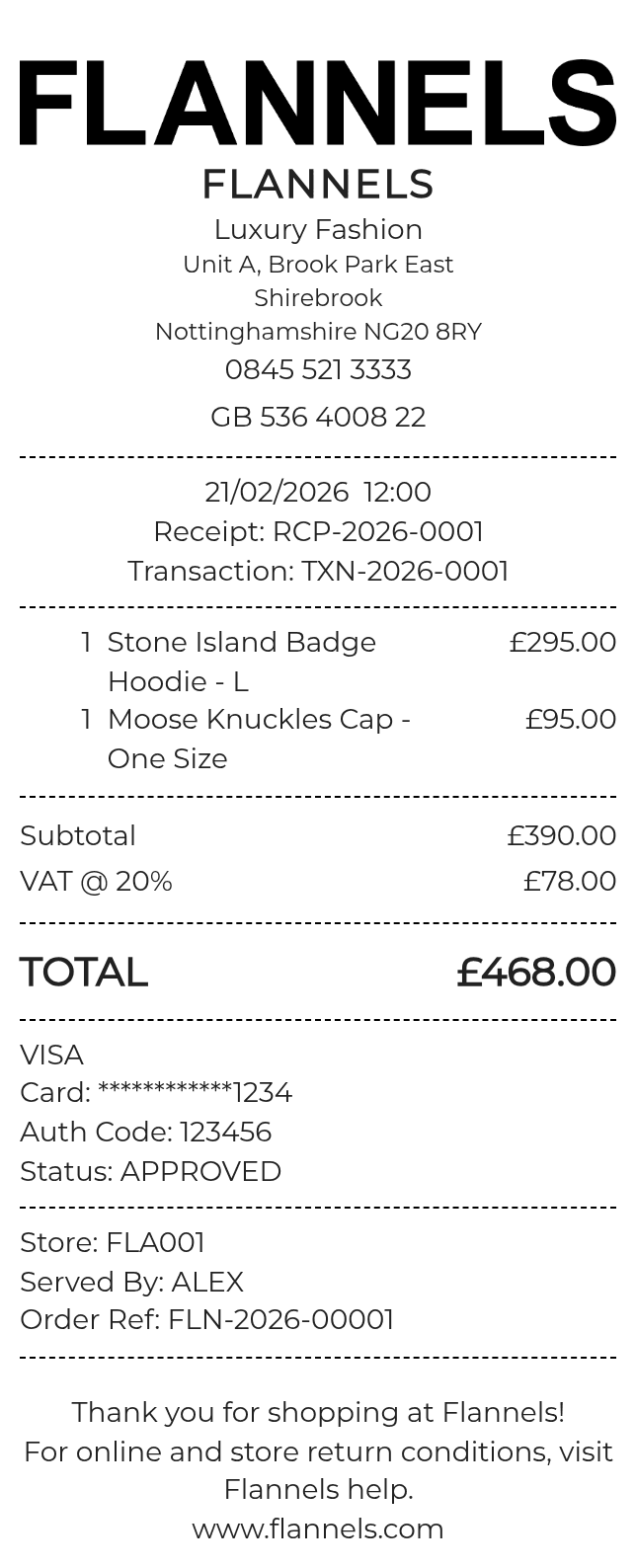 Flannels Receipt