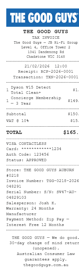 Good Guys Receipt