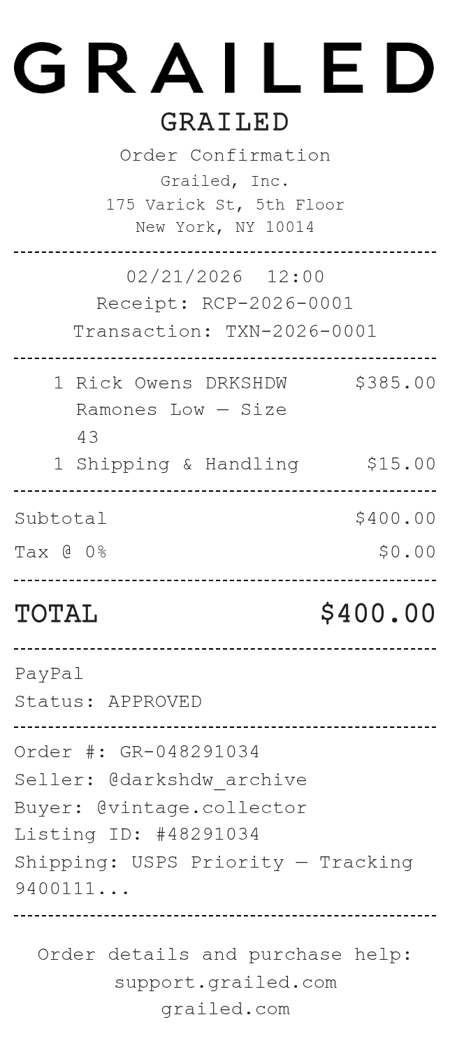 Grailed Receipt