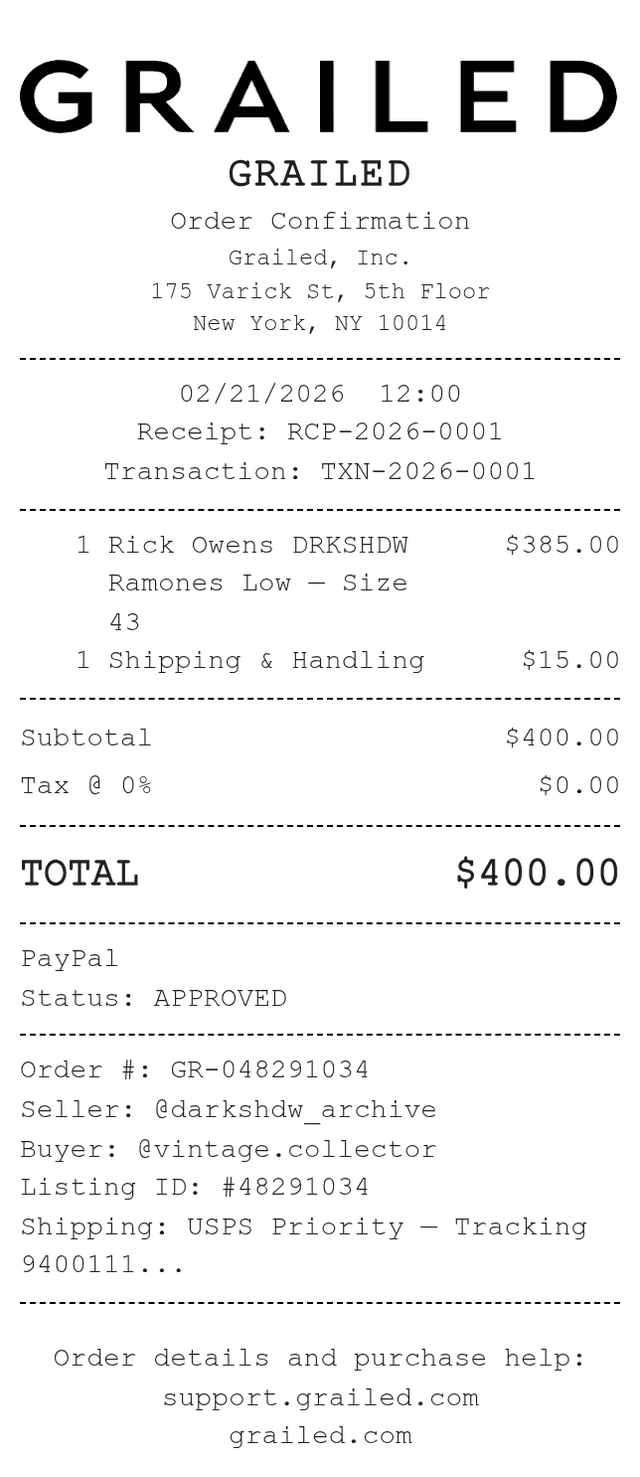 Grailed Receipt