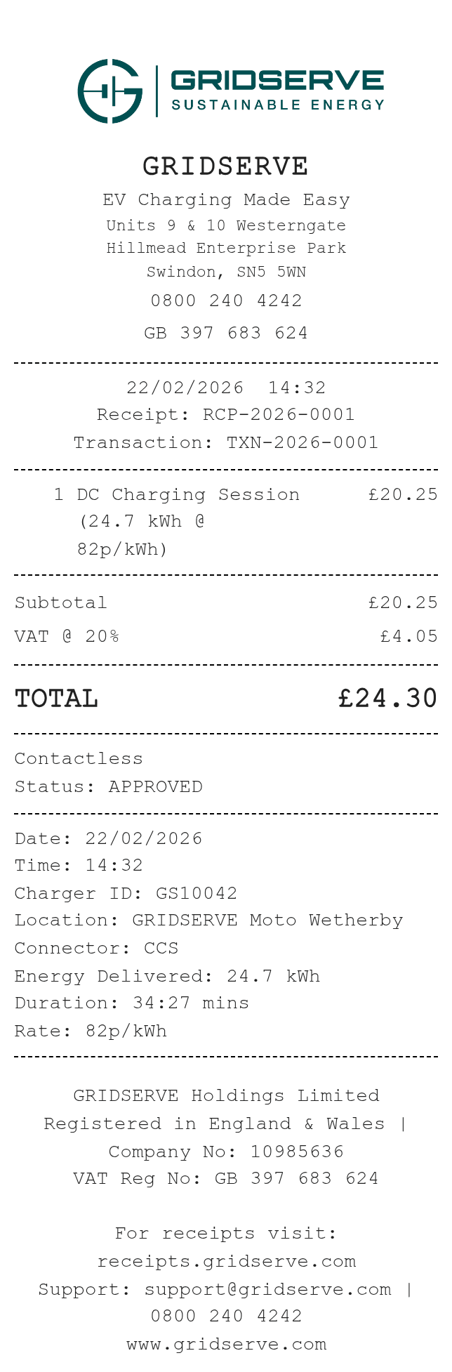 Gridserve Receipt