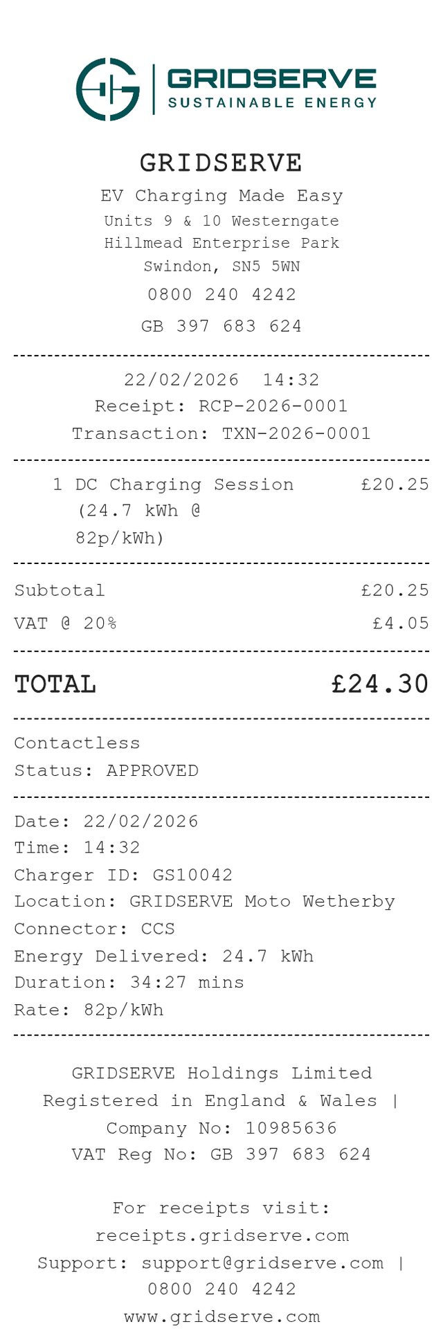 Gridserve Receipt