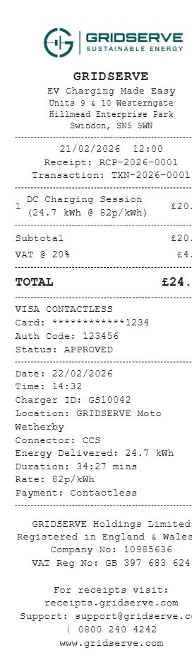 Gridserve Receipt