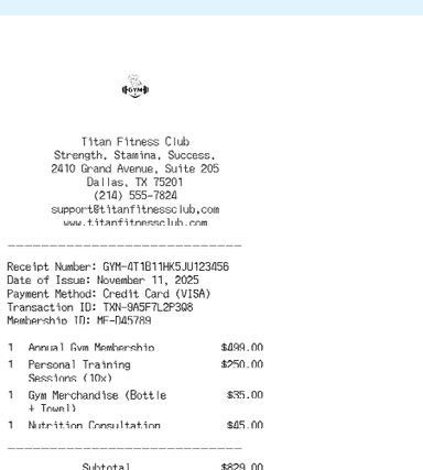 Gym Receipt