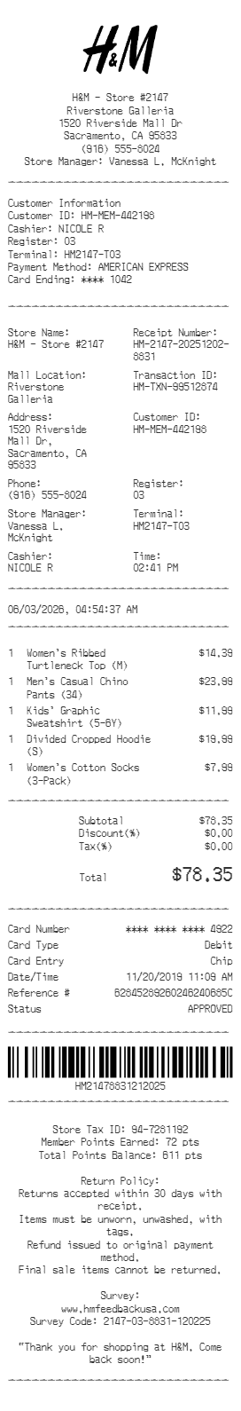 H&M Receipt Logo