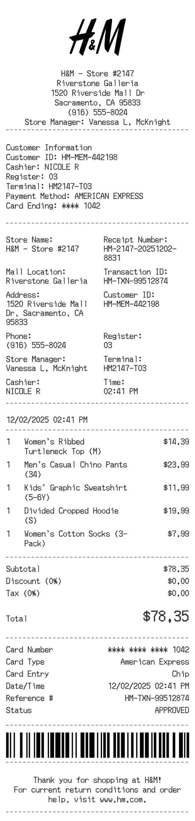 H&M Receipt Logo