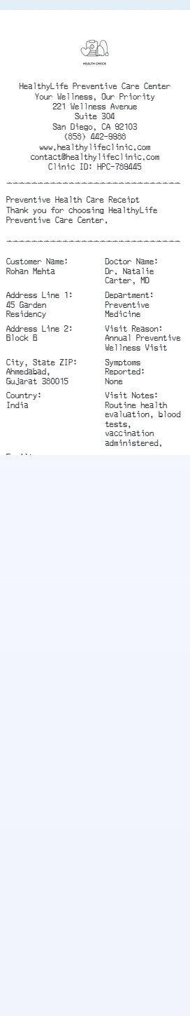 Preventive Health Checkup Receipt