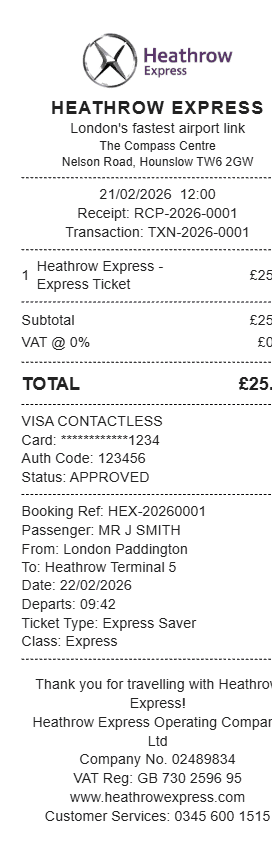 Heathrow Express Receipt