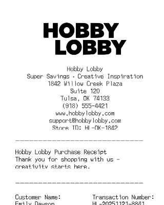 Hobby Lobby Receipt Logo
