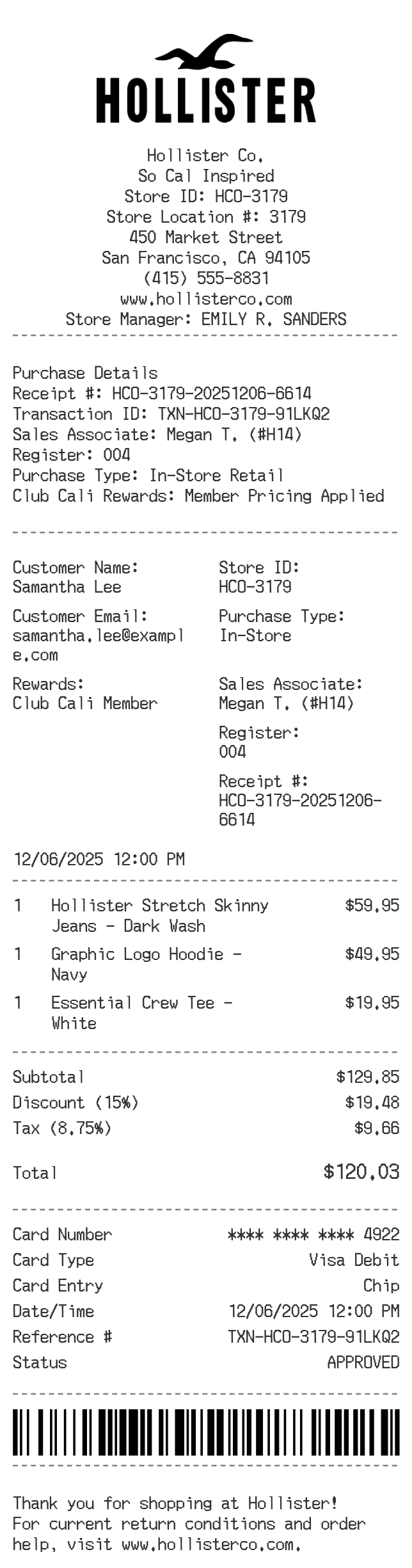 Hollister Receipt