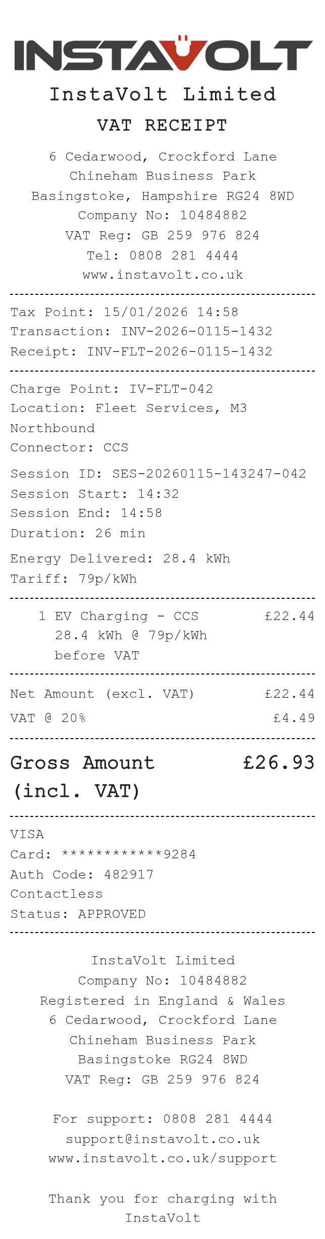 Instavolt Receipt