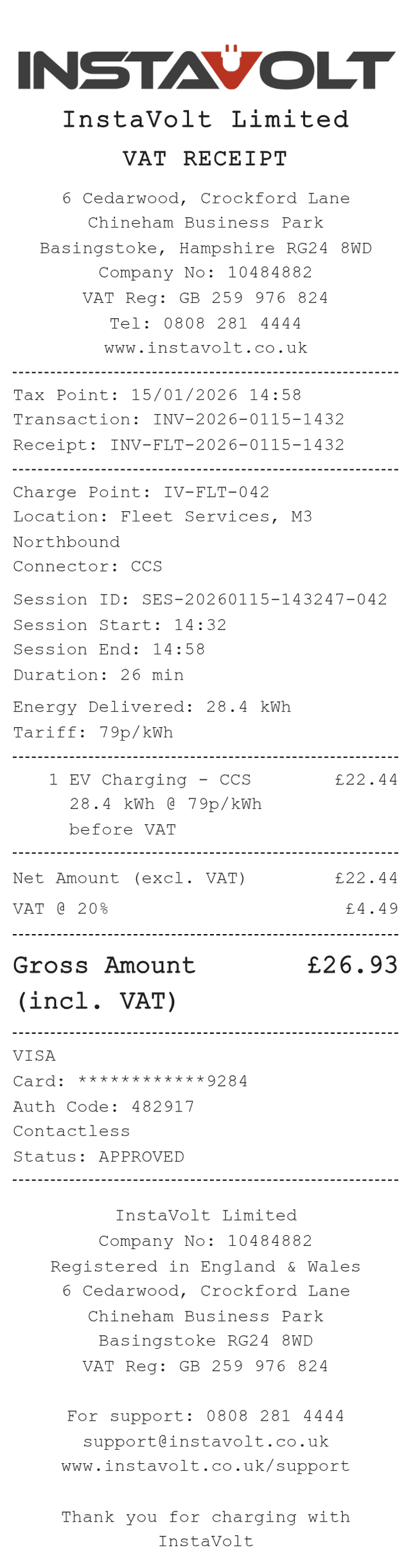 Instavolt Receipt