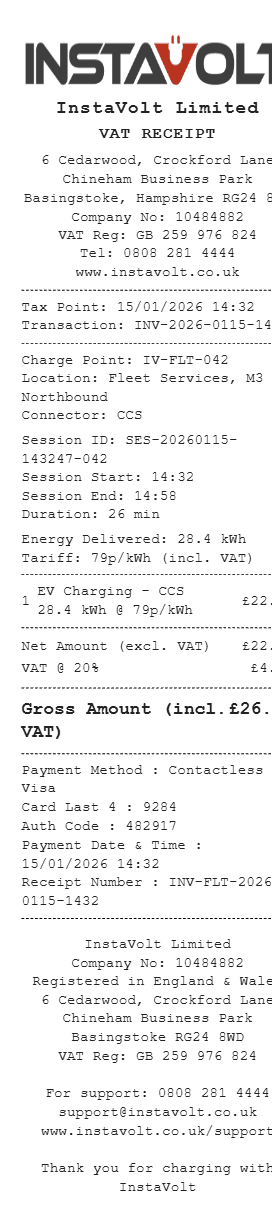 Instavolt Receipt