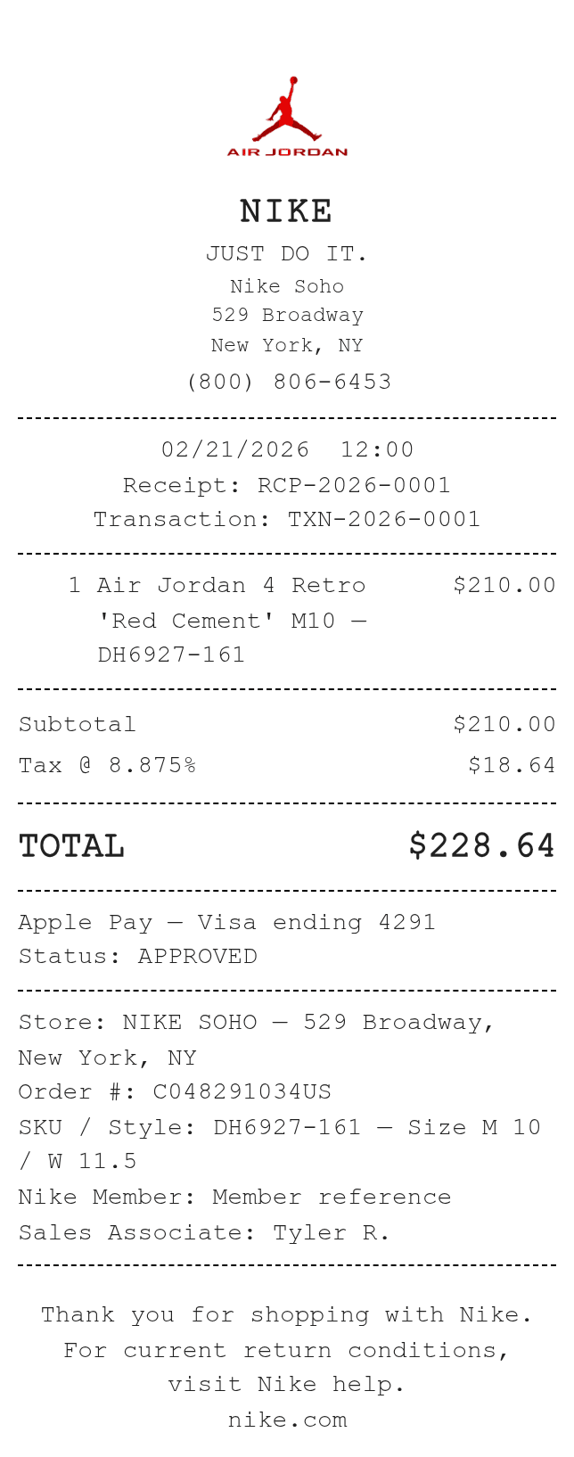 Jordan 4 Receipt