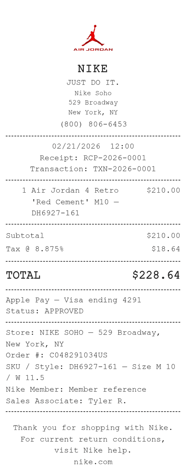 Jordan 4 Receipt
